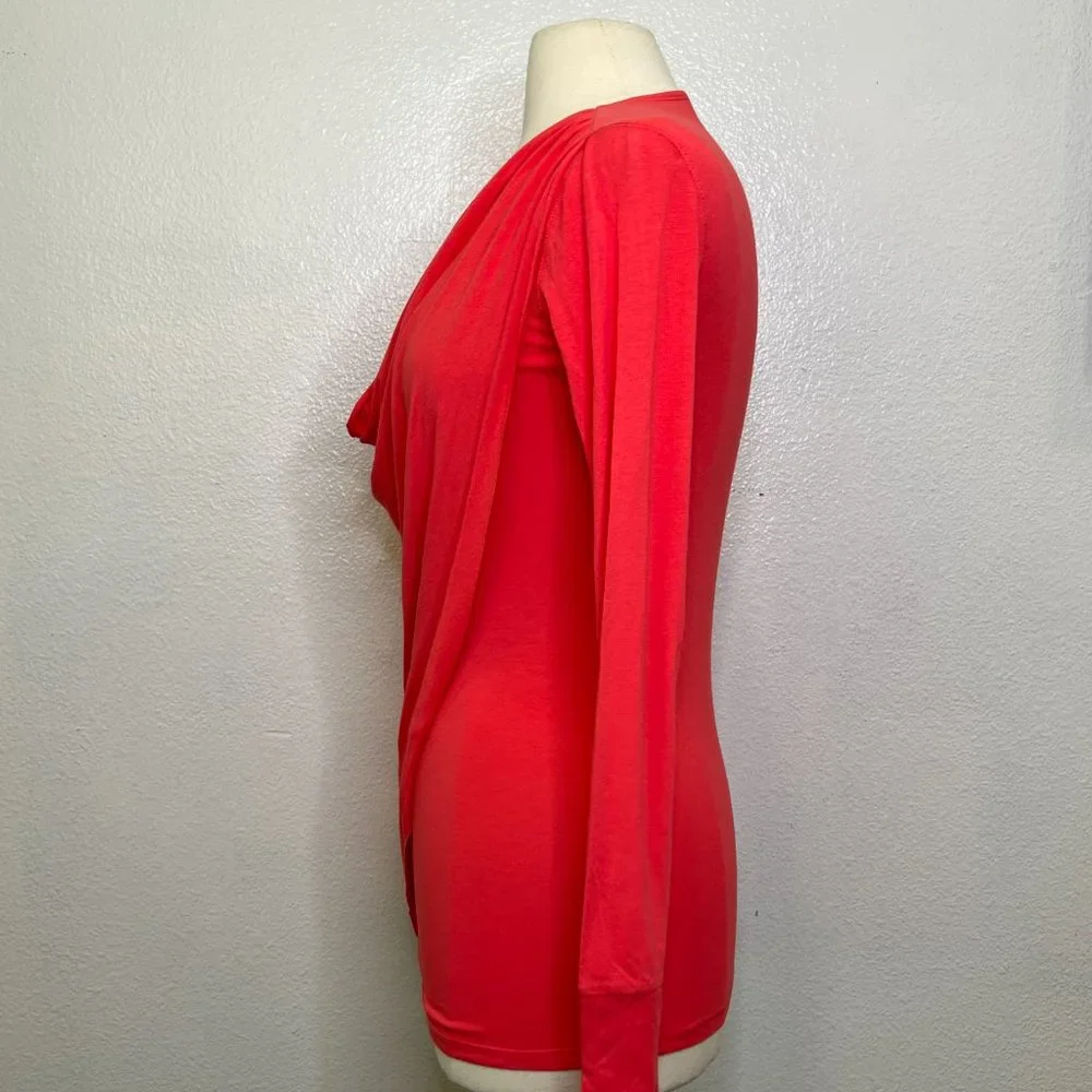 Alo Yoga Women's Asana Asymmetrical Drape Yoga Top Size XS Riot Pink Long Sleeve